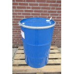 Gebruikte stalen dekselvat met spongat 210 liter. UN keur